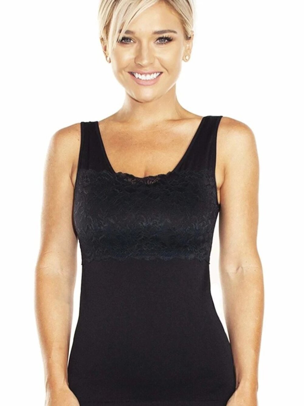 Rhonda Shear Women's Lace Overlay Sleeveless Tank – Black | Size 3X | EUC